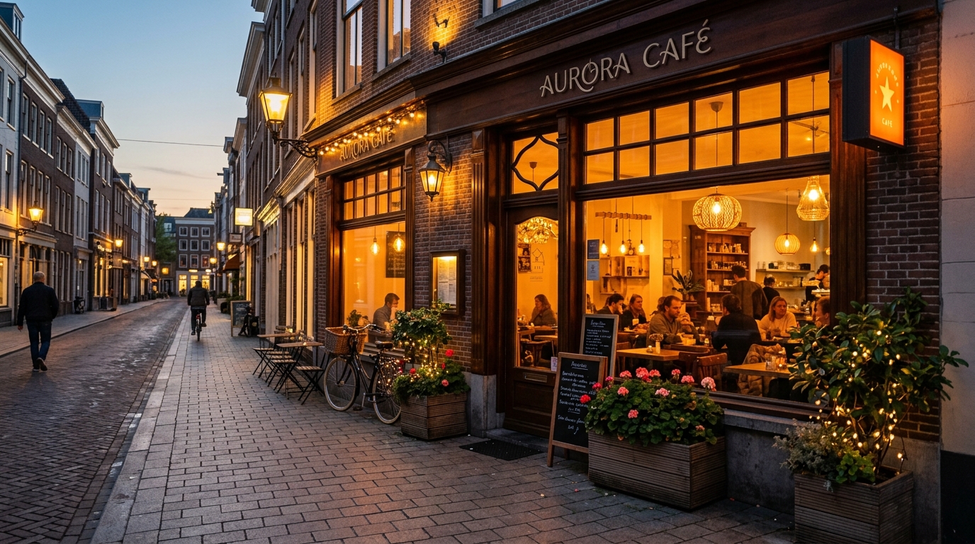 Outdoor patio and cafe facade